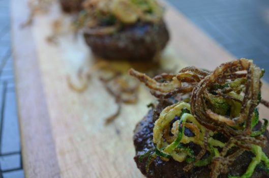Crisp Veggie Topped Tapenade-Stuffed Burgers | Autoimmune-Paleo.com