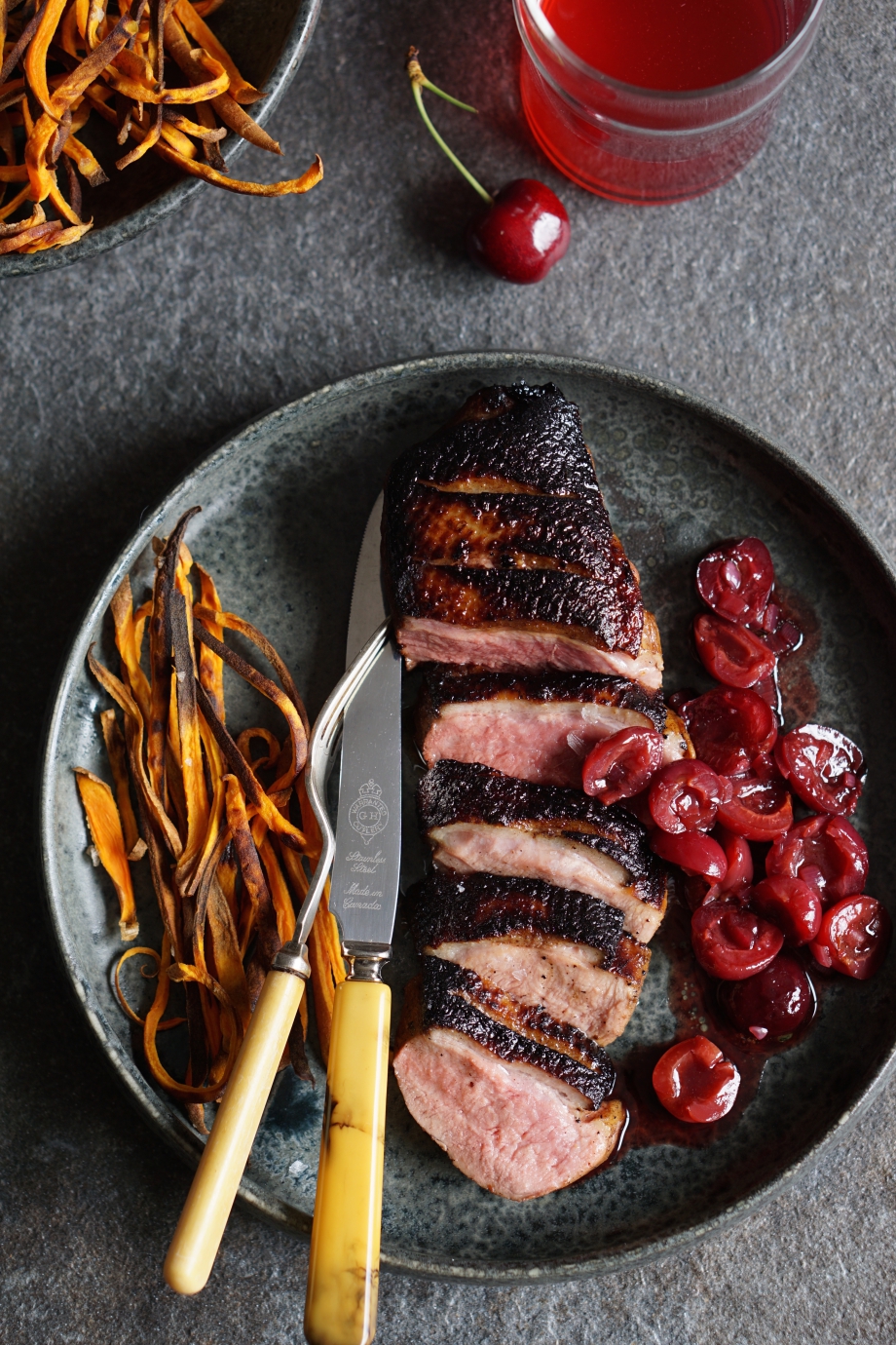 PanFried Marinated Duck Breasts with CinnamonSpiced Cherries