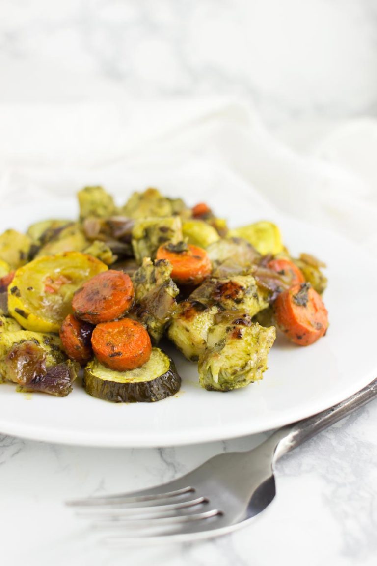 Basil Pesto Chicken with Roasted Veggies Autoimmune Wellness