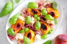 peach and prosciutto caprese salad