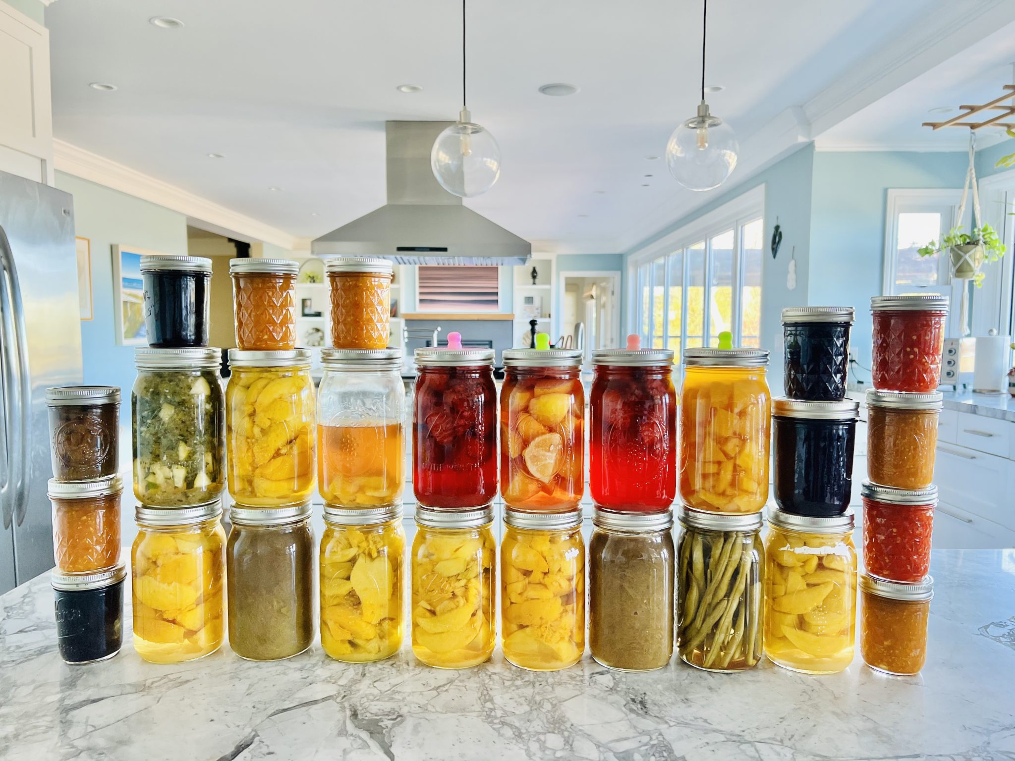 Colorful jars of preserved food